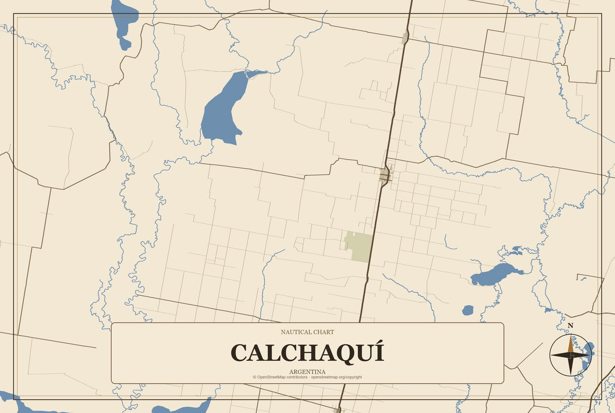 Calchaquí, Argentina City Map Aluminum Sign in Heritage Nautical style