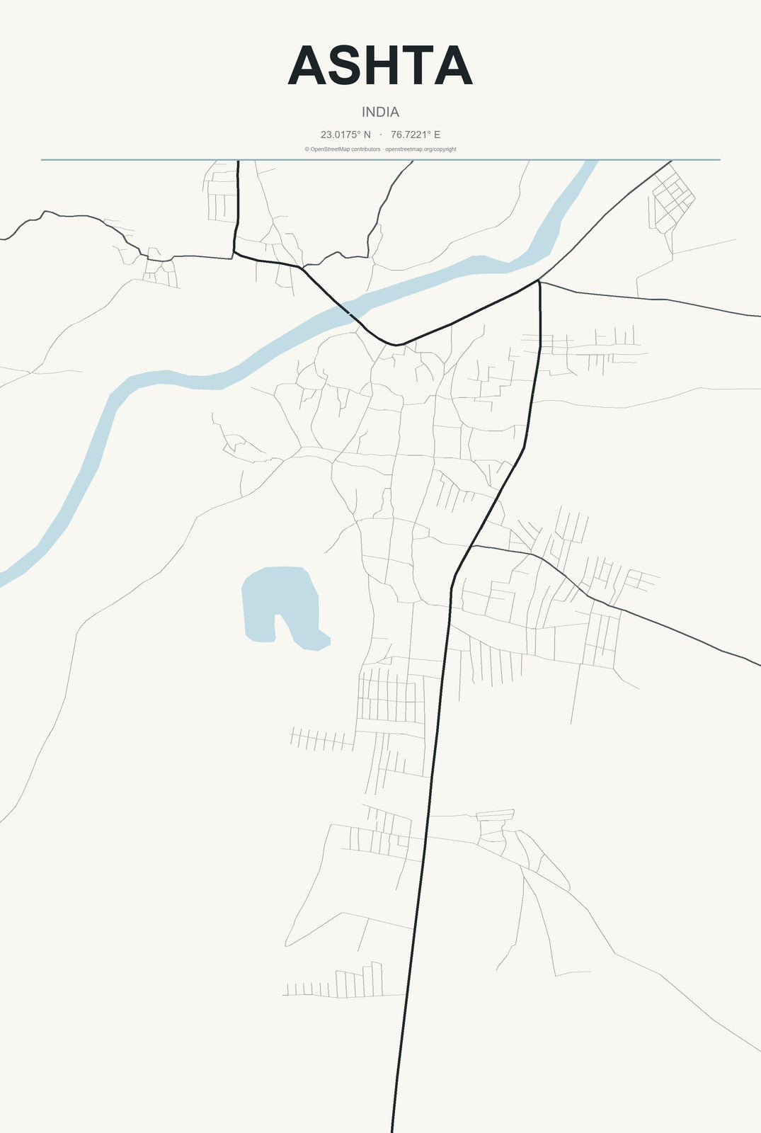 Ashta, Madhya Pradesh, India City Map Aluminum Sign in Headline Atlas style