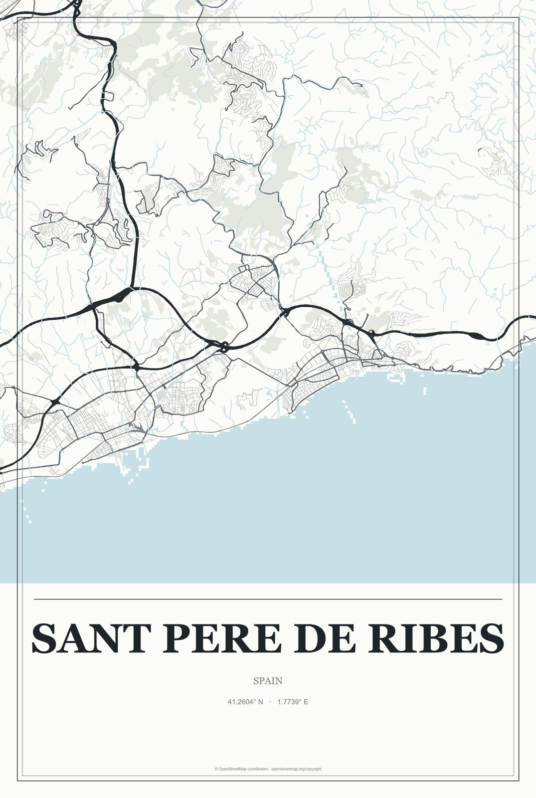 Sant Pere de Ribes, Spain City Map Aluminum Sign in Gallery Air style