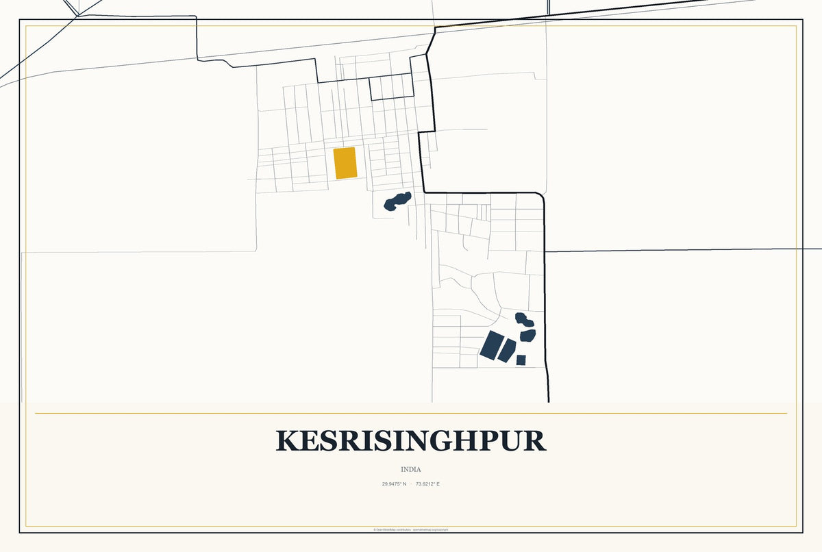 Kesrisinghpur, India City Map Aluminum Sign in Citrine Modern style