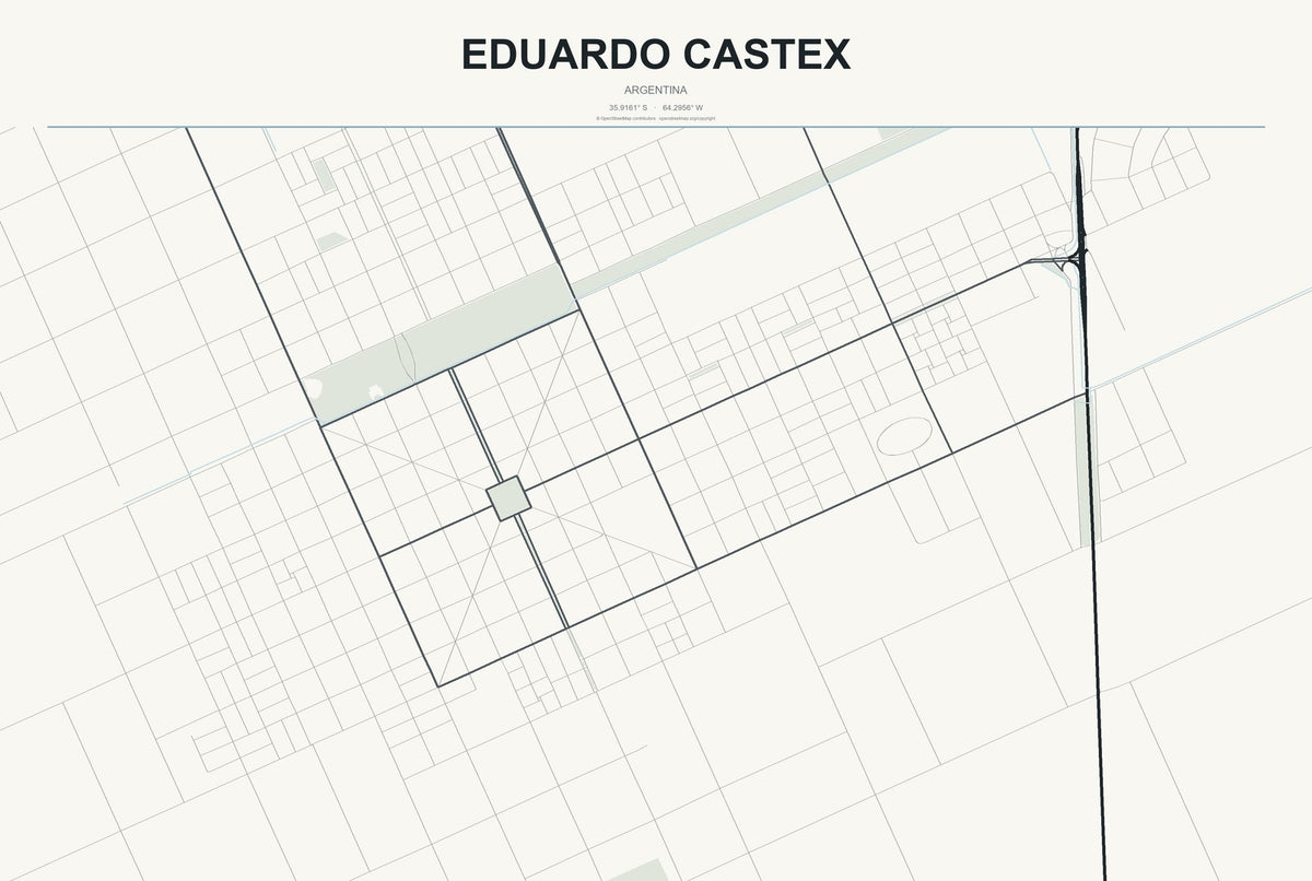 Eduardo Castex, Argentina City Map Aluminum Sign in Headline Atlas style