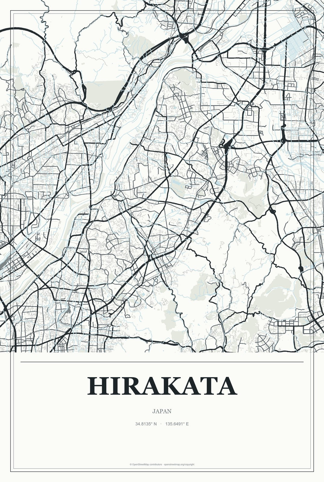 Hirakata, Japan City Map Aluminum Sign in Gallery Air style