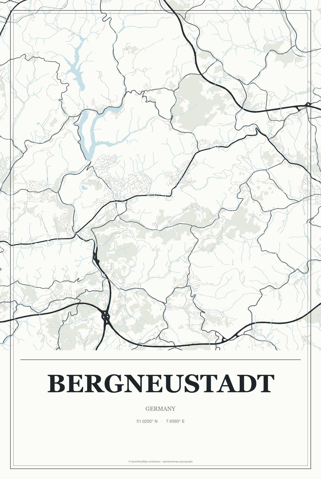 Bergneustadt, Germany City Map Aluminum Sign in Gallery Air style