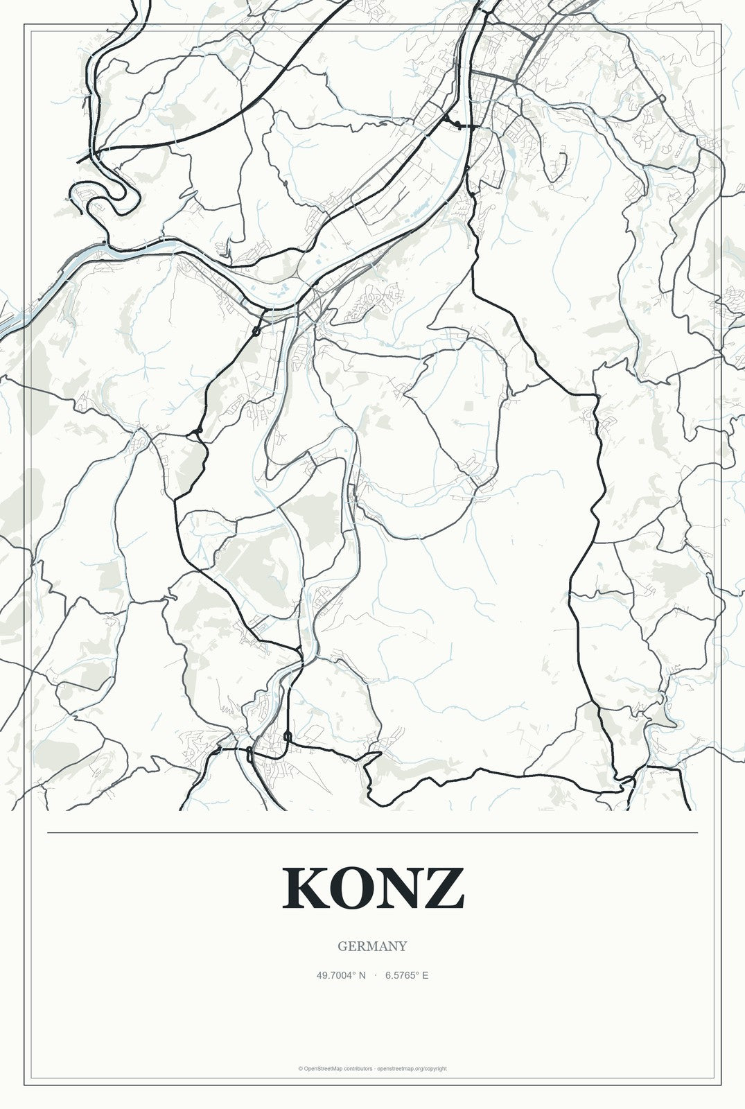 Konz, Germany City Map Aluminum Sign in Gallery Air style