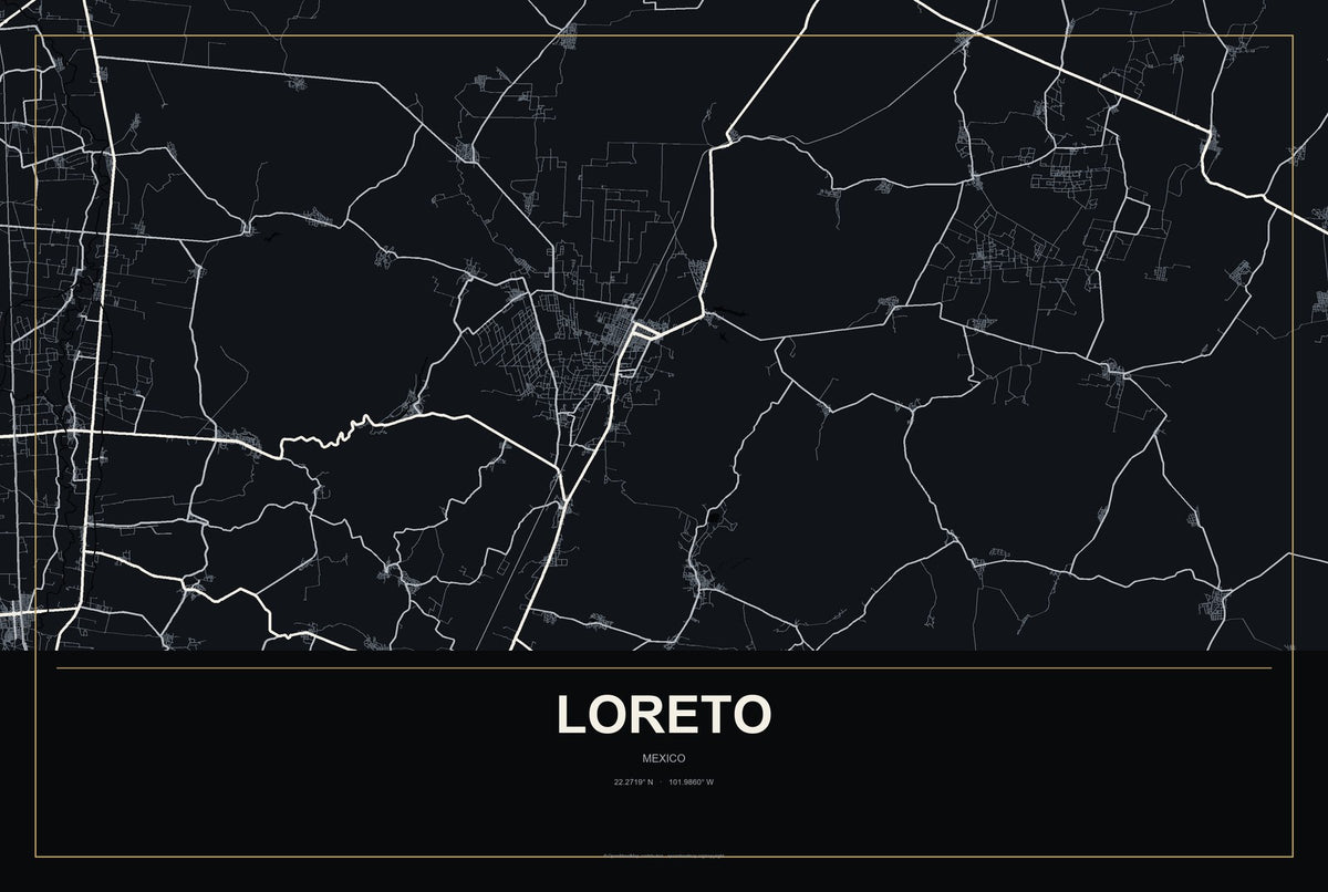 Loreto, Baja California Sur, Mexico City Map Aluminum Sign in Metropolitan Noir style