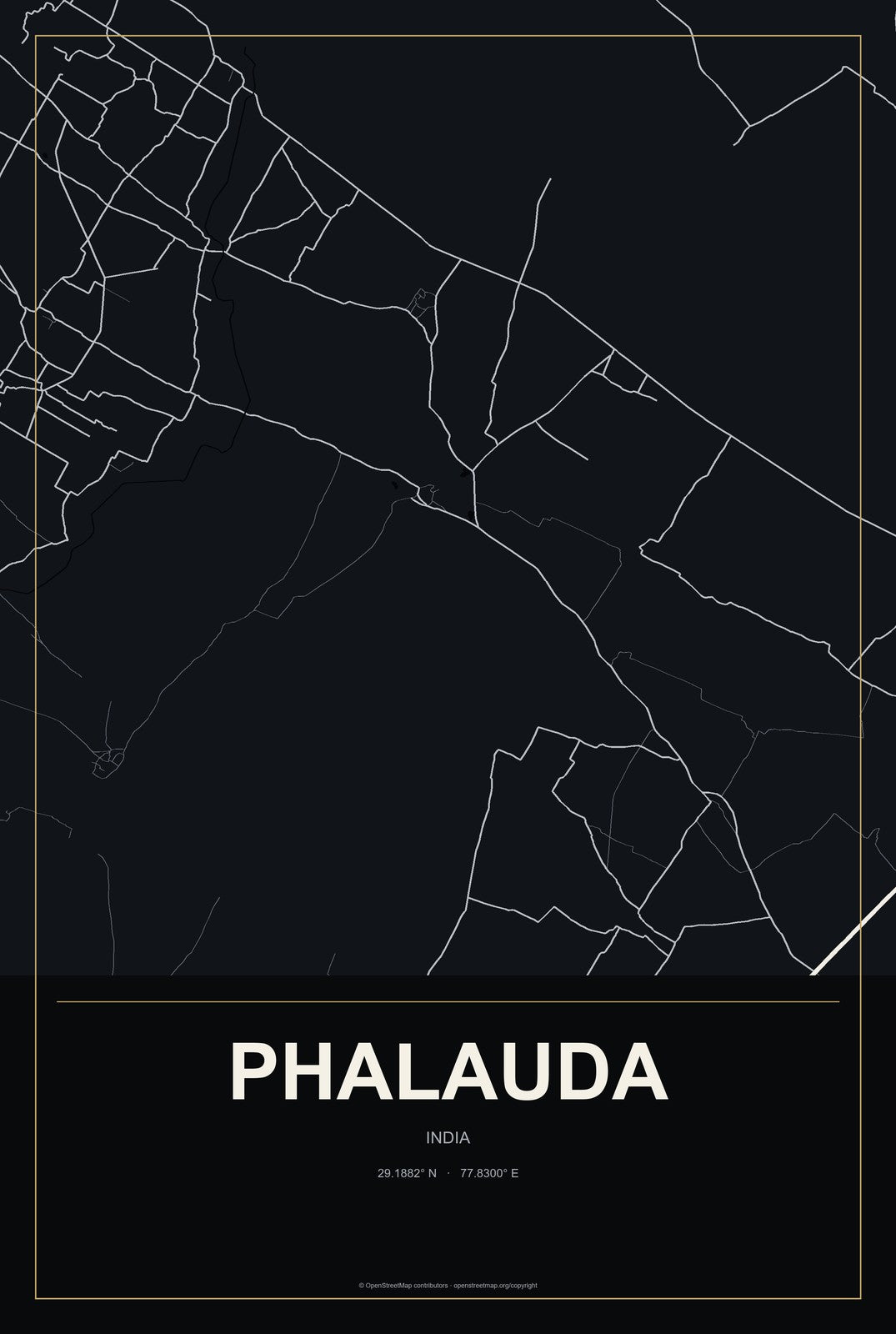 Phalauda, India City Map Aluminum Sign in Metropolitan Noir style