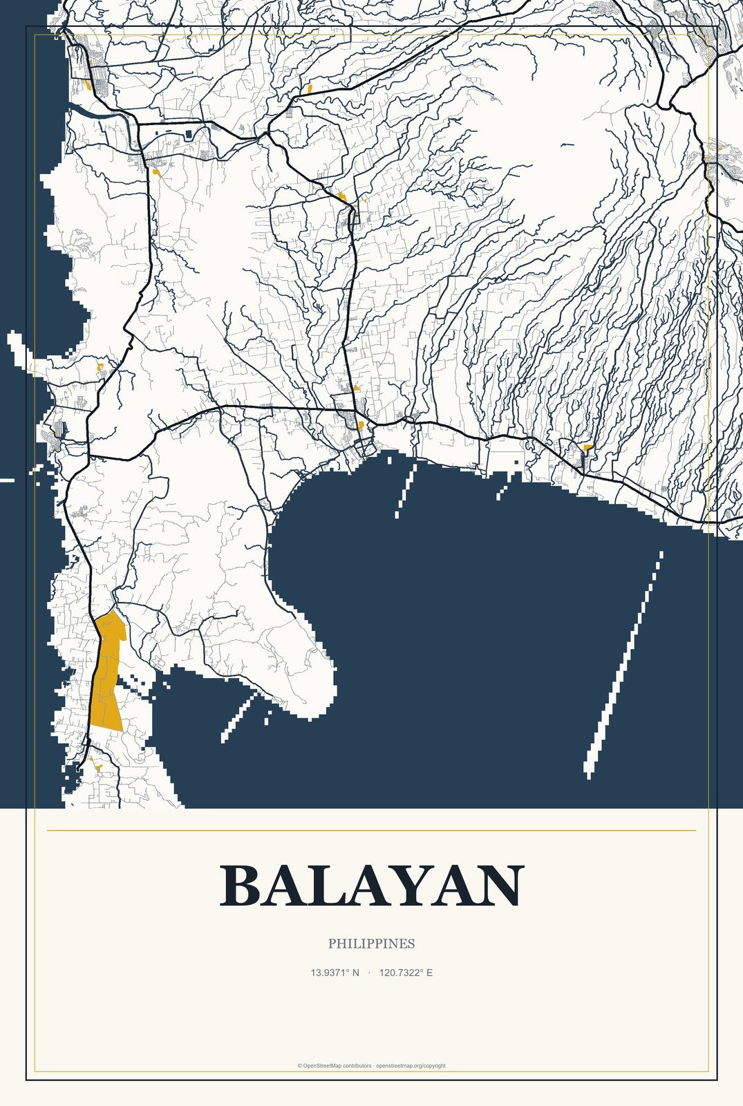 Balayan, Philippines City Map Aluminum Sign in Citrine Modern style