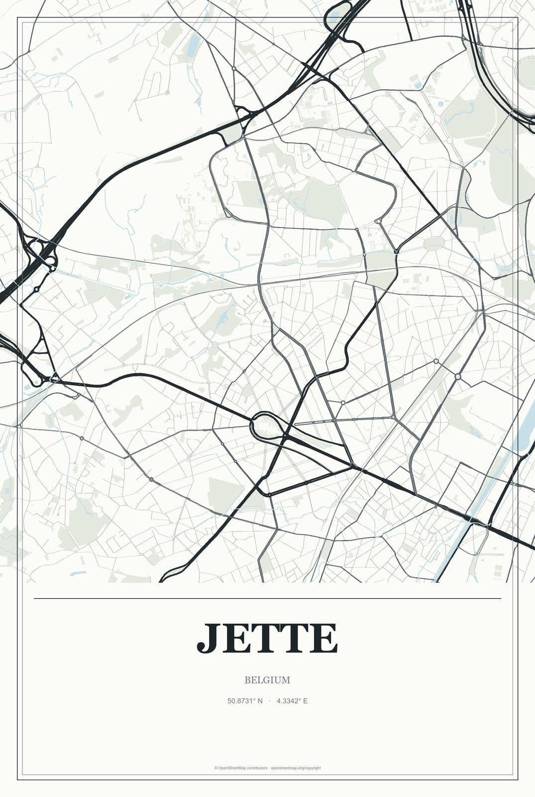 Jette, Belgium City Map Aluminum Sign in Gallery Air style