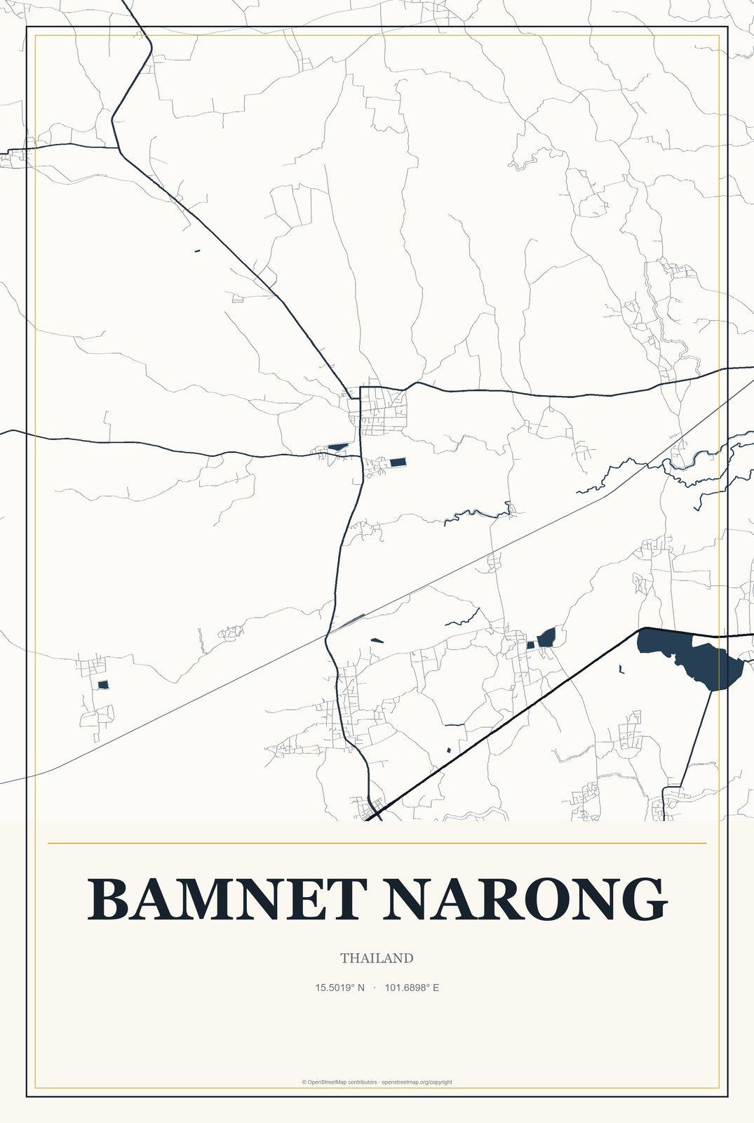 Bamnet Narong, Thailand City Map Aluminum Sign in Citrine Modern style
