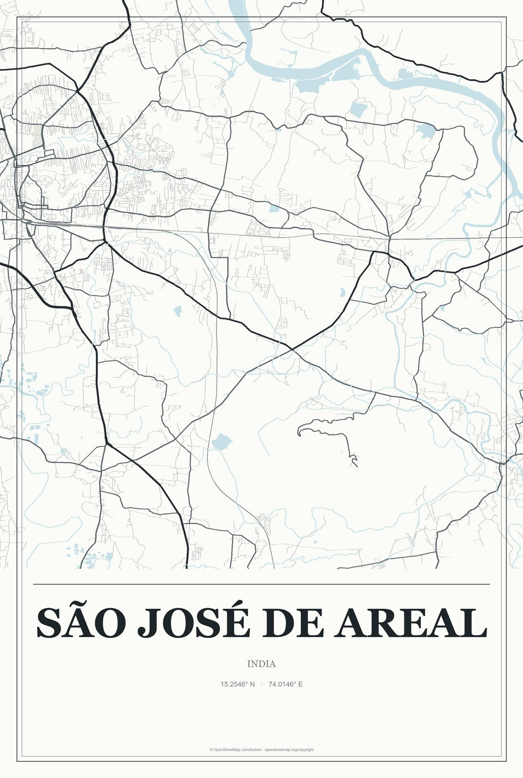 São José de Areal, India City Map Aluminum Sign in Gallery Air style