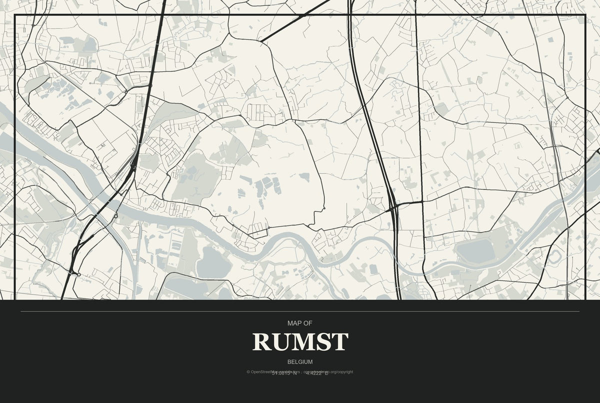 Rumst, Belgium City Map Aluminum Sign in Museum Plaque style