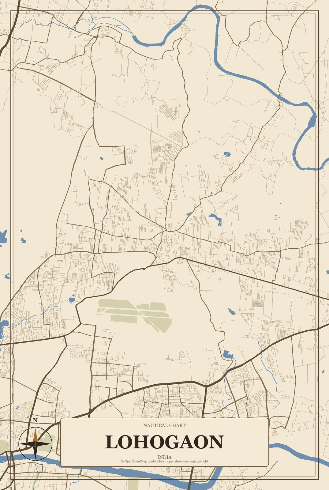 Lohogaon, India City Map Aluminum Sign in Heritage Nautical style