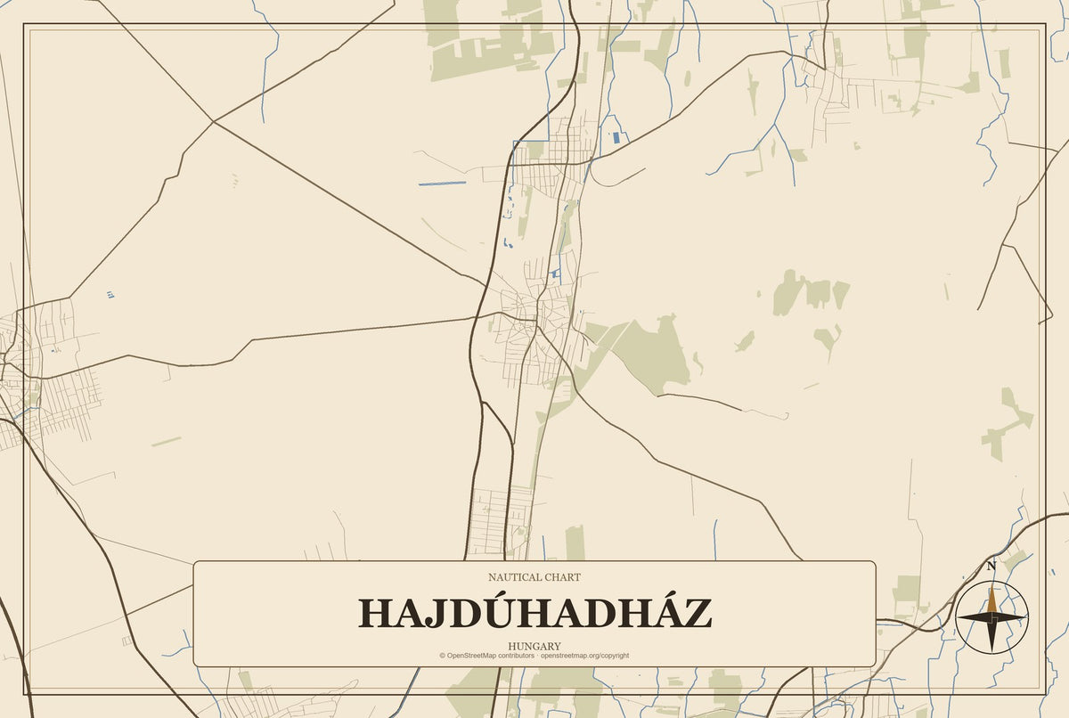 Hajdúhadház, Hungary City Map Aluminum Sign in Heritage Nautical style