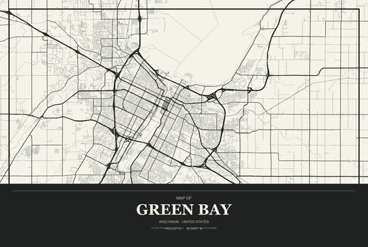 Green Bay, Wisconsin City Map Aluminum Sign in Museum Plaque style