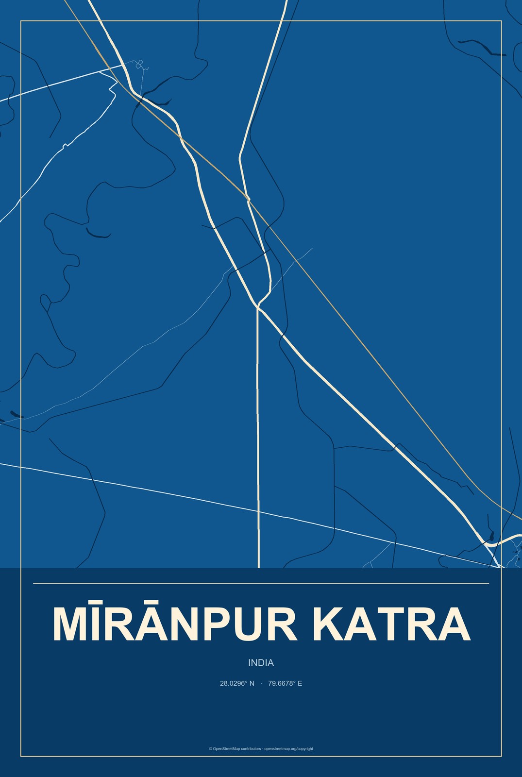 Mīrānpur Katra, India City Map Aluminum Sign in Harbor Cobalt style