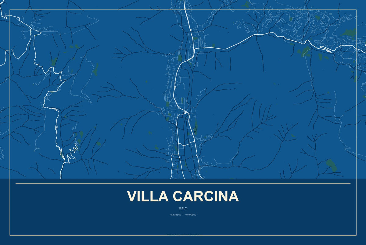 Villa Carcina, Italy City Map Aluminum Sign in Harbor Cobalt style