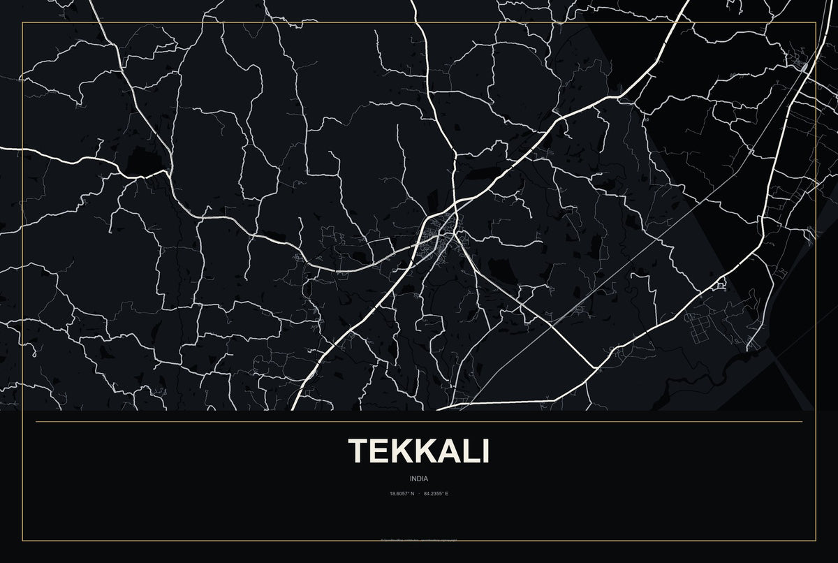 Tekkali, India City Map Aluminum Sign in Metropolitan Noir style