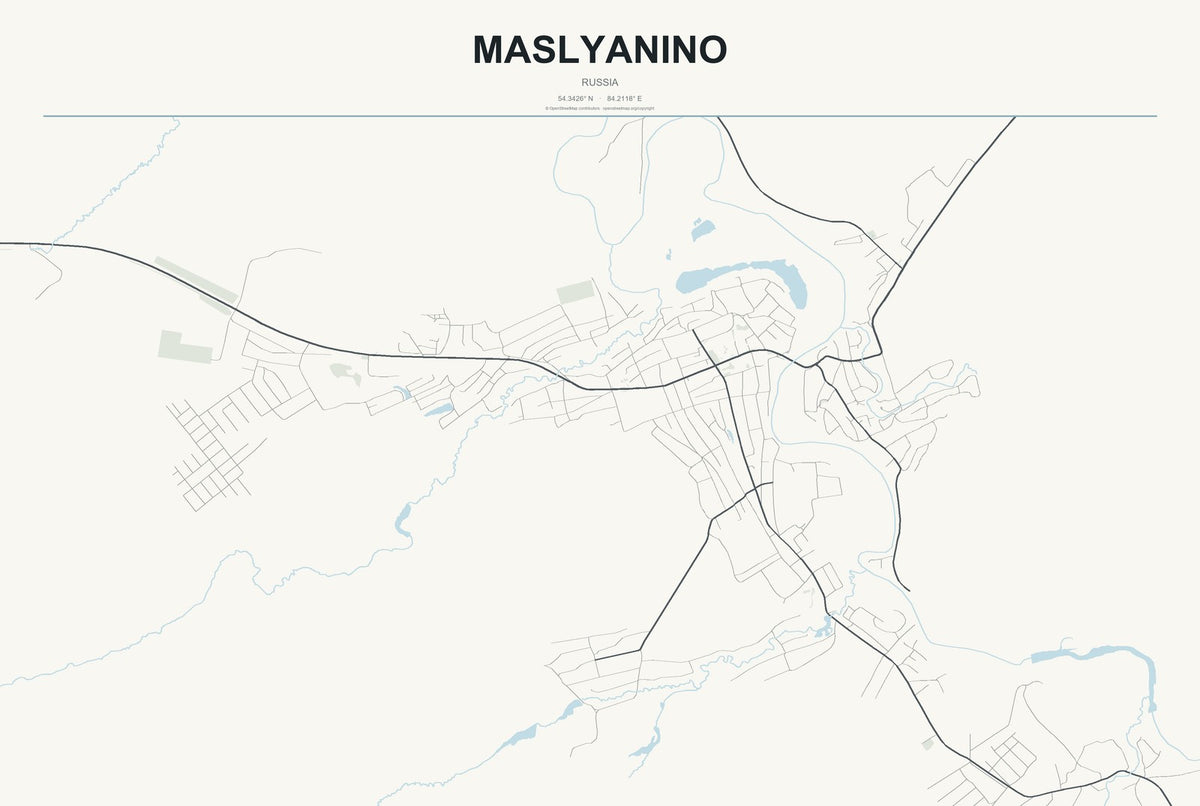 Maslyanino, Russia City Map Aluminum Sign in Headline Atlas style