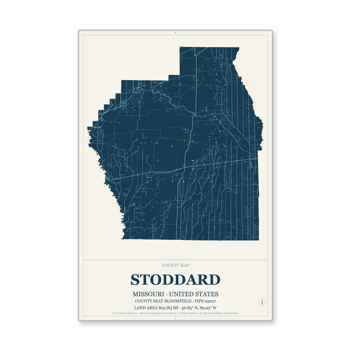 Stoddard County, Missouri Map Aluminum Sign in Coastal Cutout style