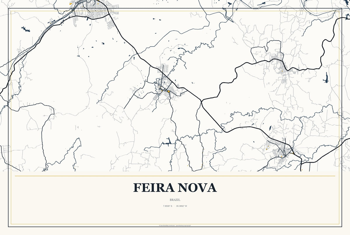 Feira Nova, Brazil City Map Aluminum Sign in Citrine Modern style
