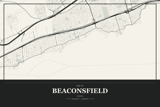 Beaconsfield, Canada City Map Aluminum Sign in Museum Plaque style