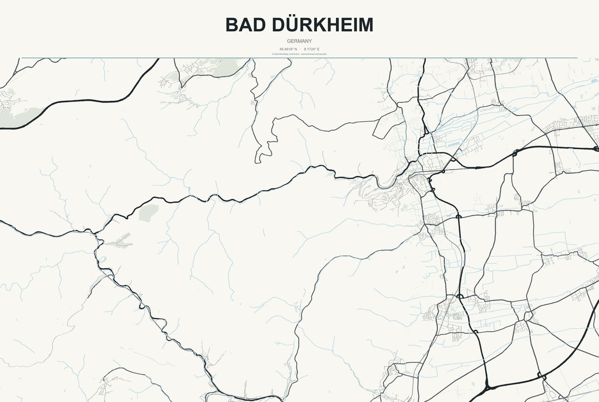 Bad Dürkheim, Germany City Map Aluminum Sign in Headline Atlas style