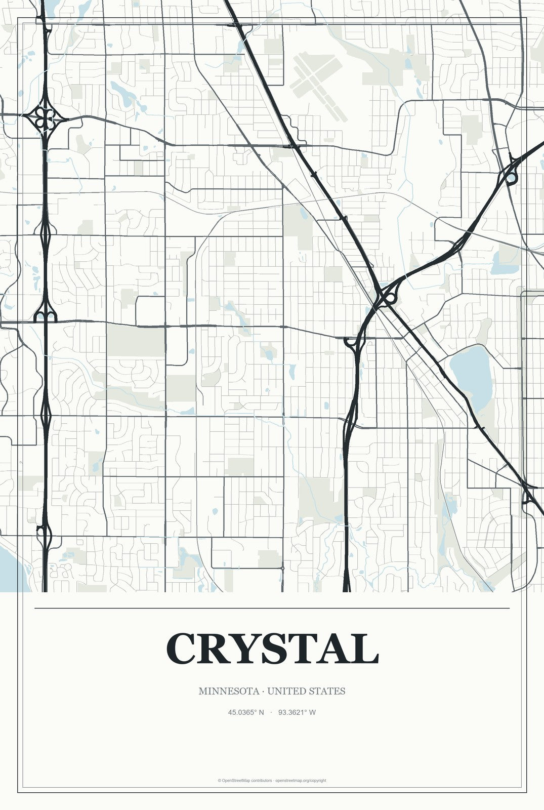 Crystal, Minnesota City Map Aluminum Sign in Gallery Air style