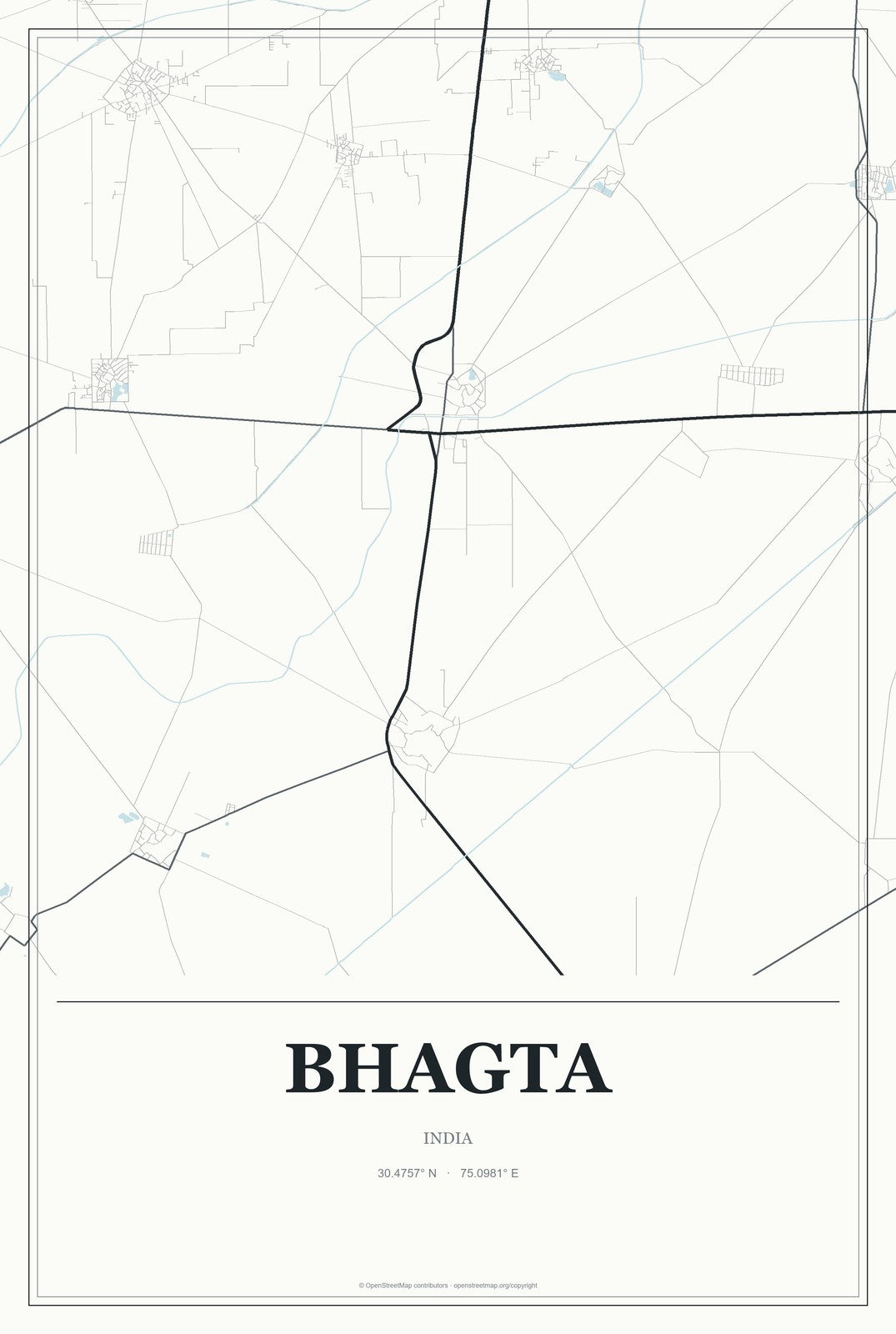 Bhagta, India City Map Aluminum Sign in Gallery Air style