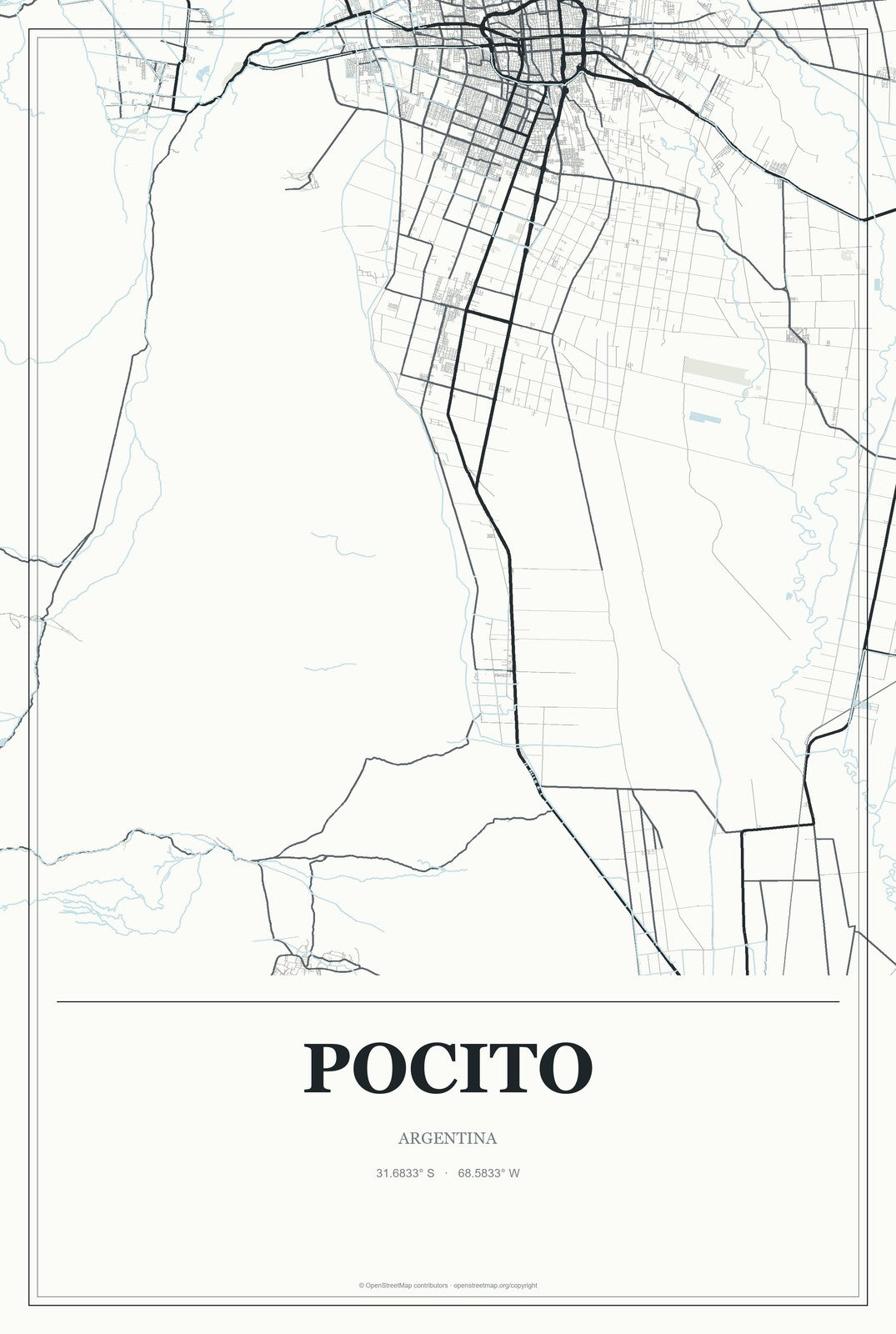 Pocito, Argentina City Map Aluminum Sign in Gallery Air style