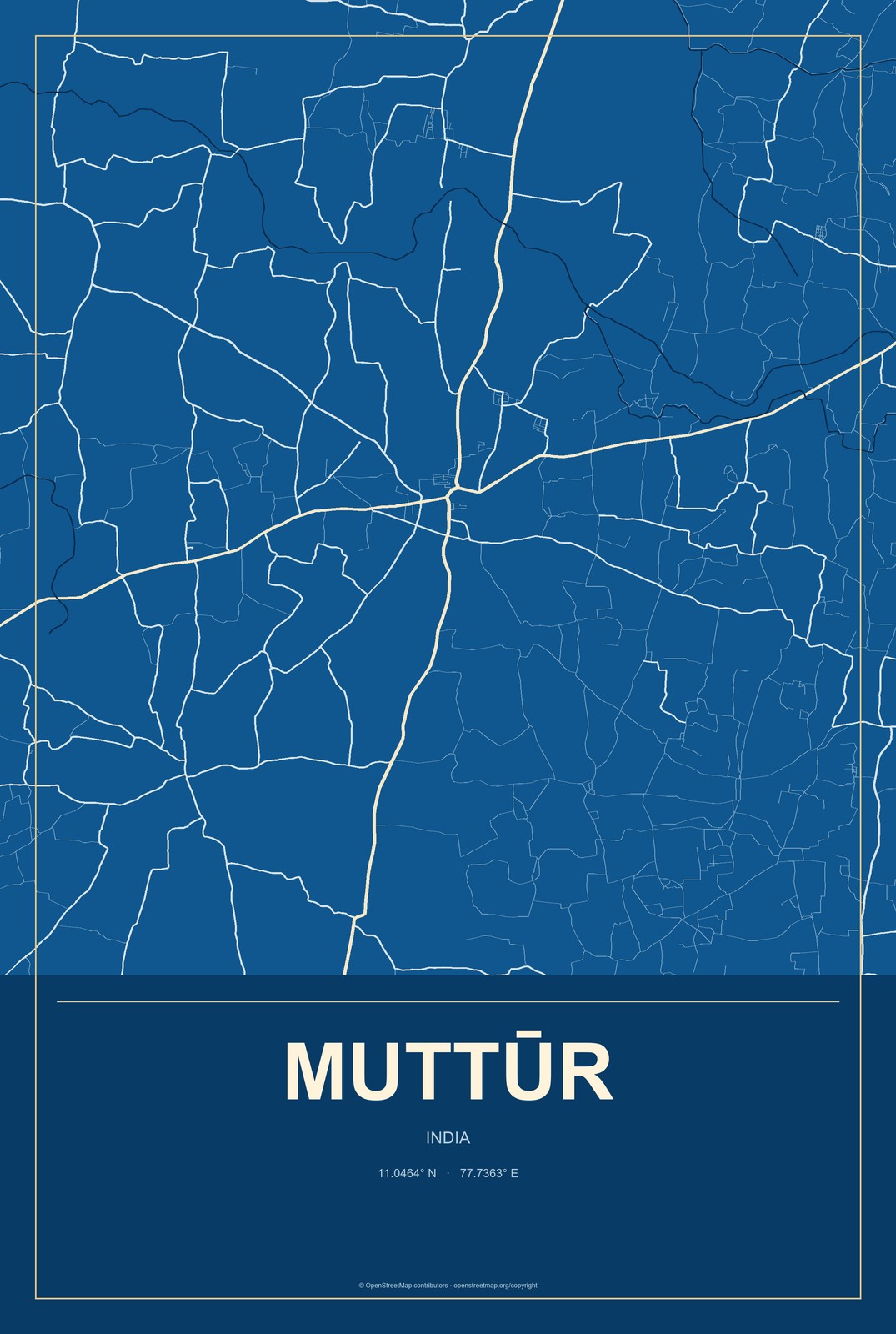 Muttūr, India City Map Aluminum Sign in Harbor Cobalt style