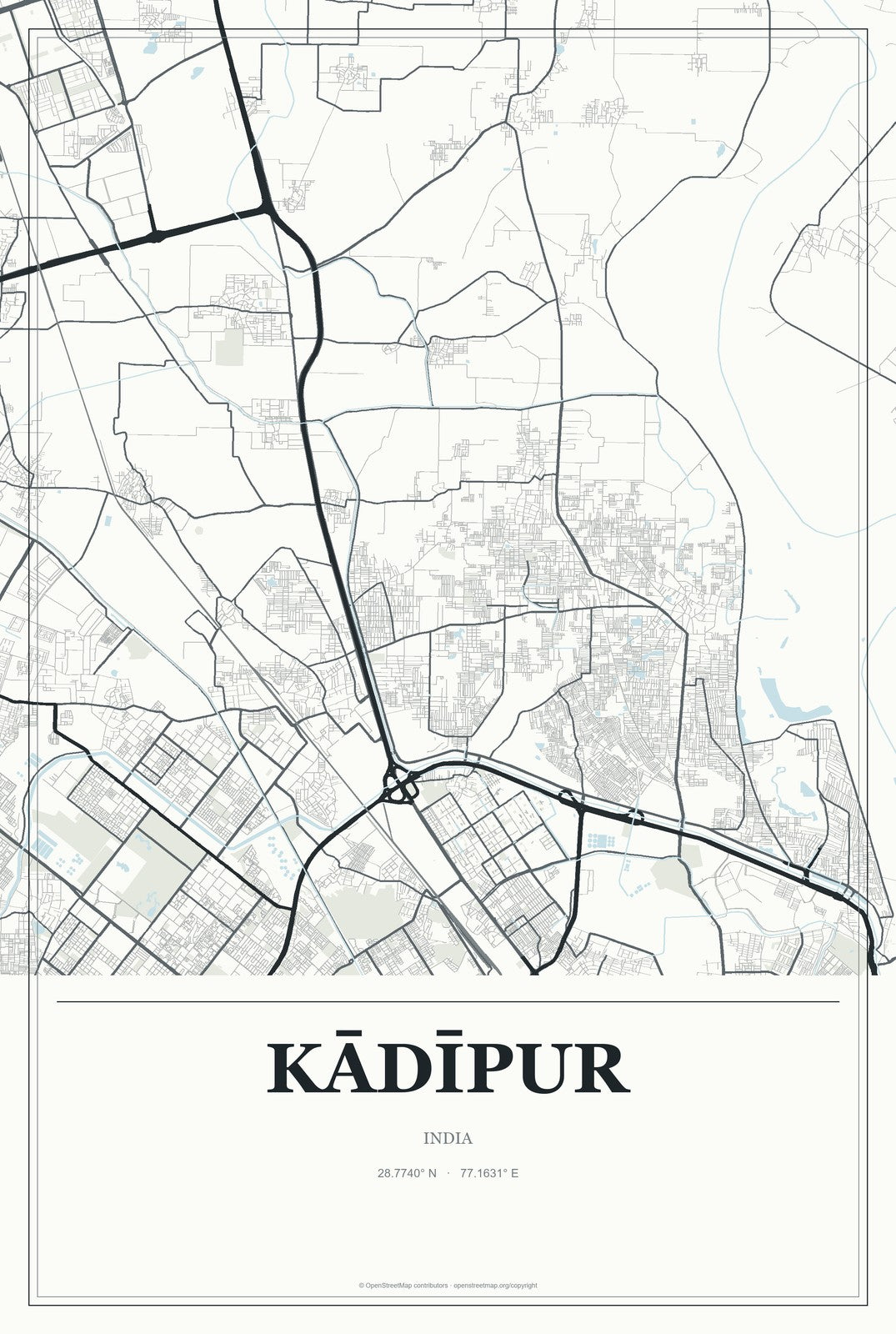 Kādīpur, India City Map Aluminum Sign in Gallery Air style