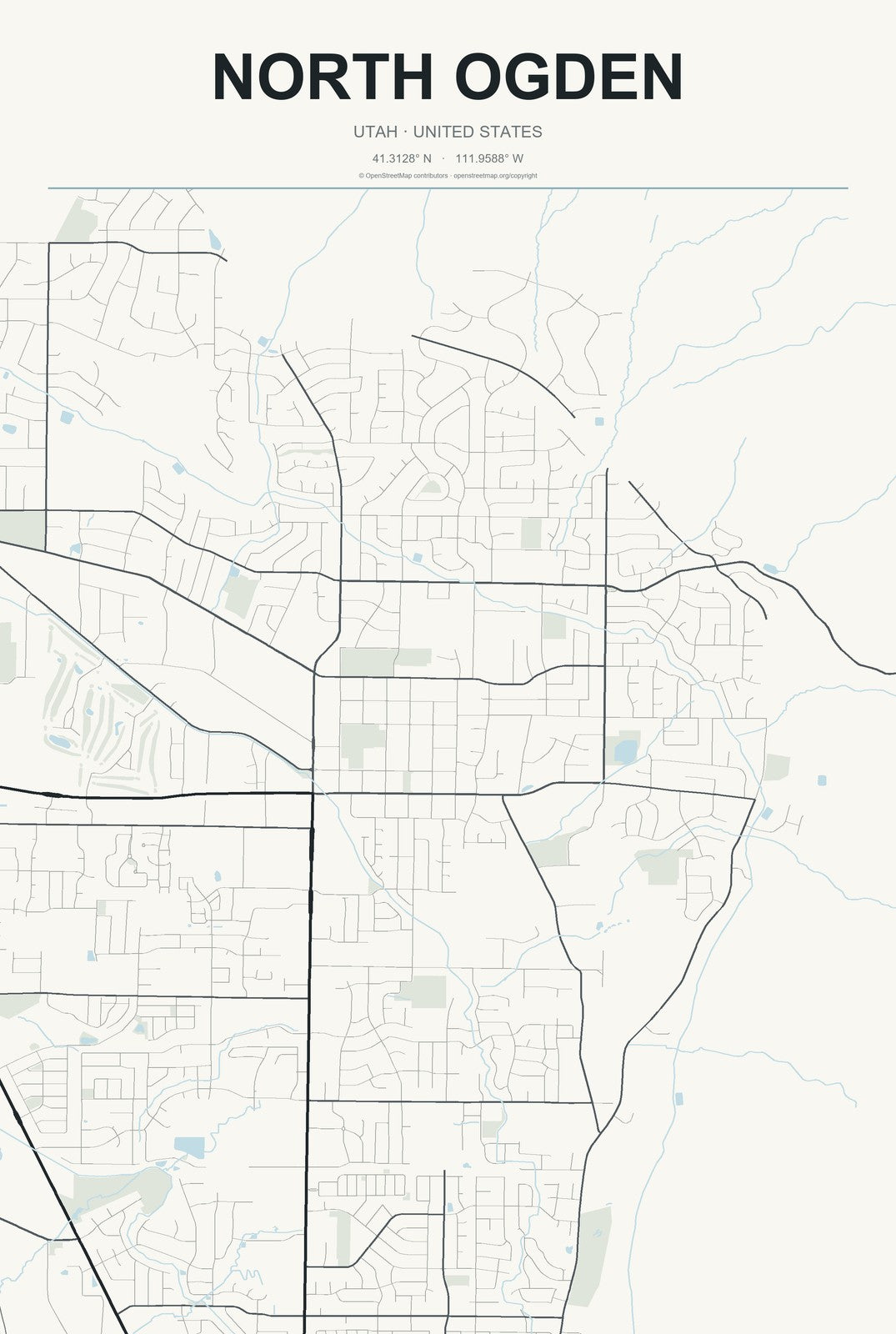 North Ogden, Utah City Map Aluminum Sign in Headline Atlas style