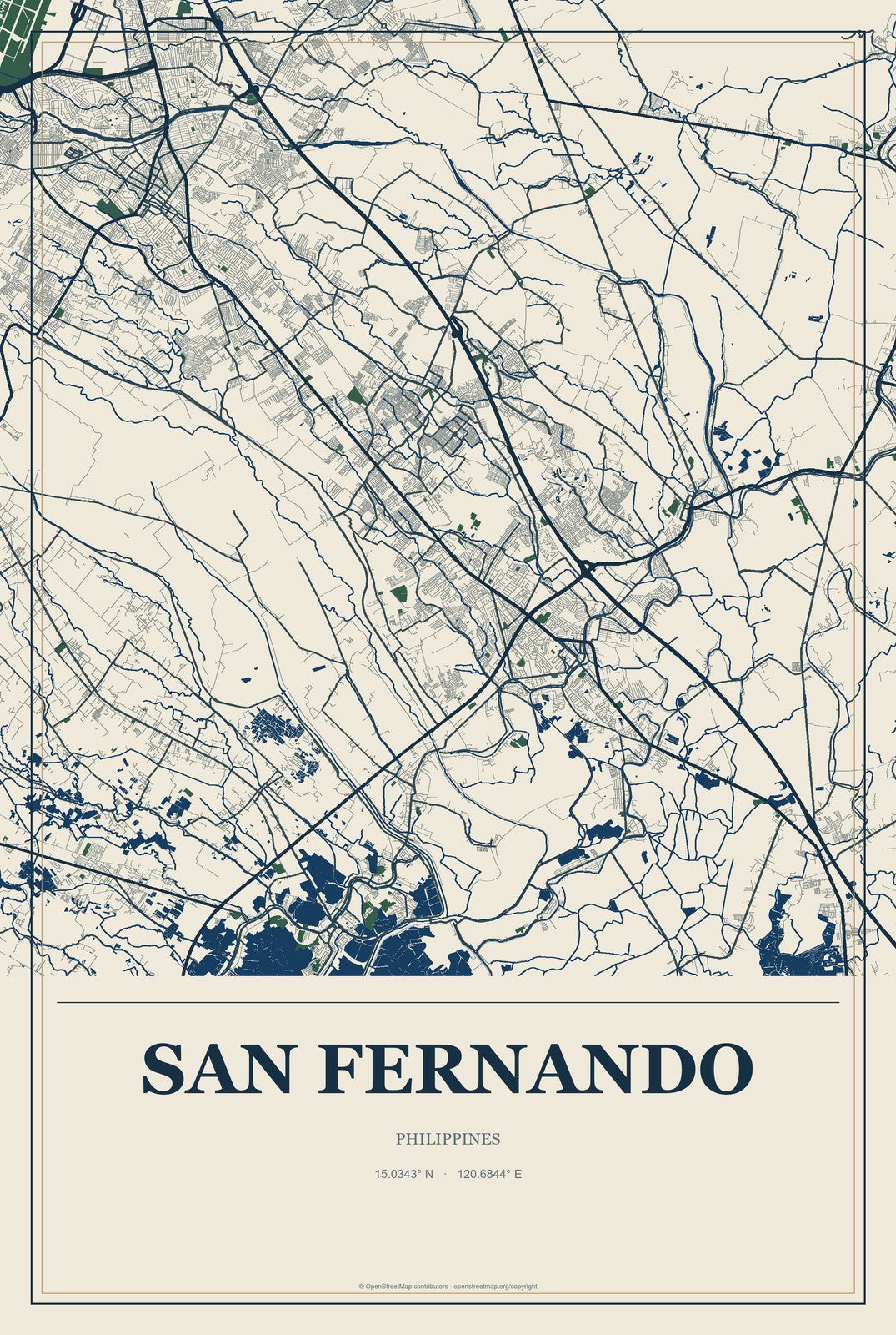 San Fernando, Central Visayas, Philippines City Map Aluminum Sign in Coastal Cutout style