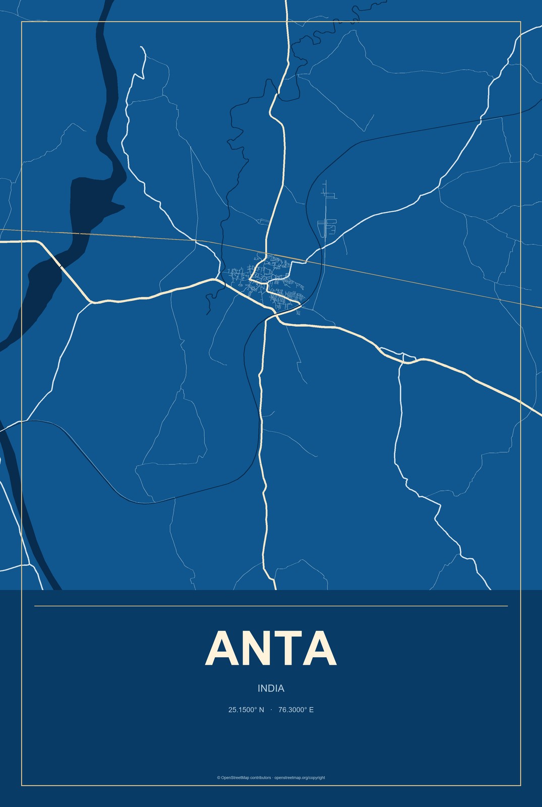 Anta, India City Map Aluminum Sign in Harbor Cobalt style