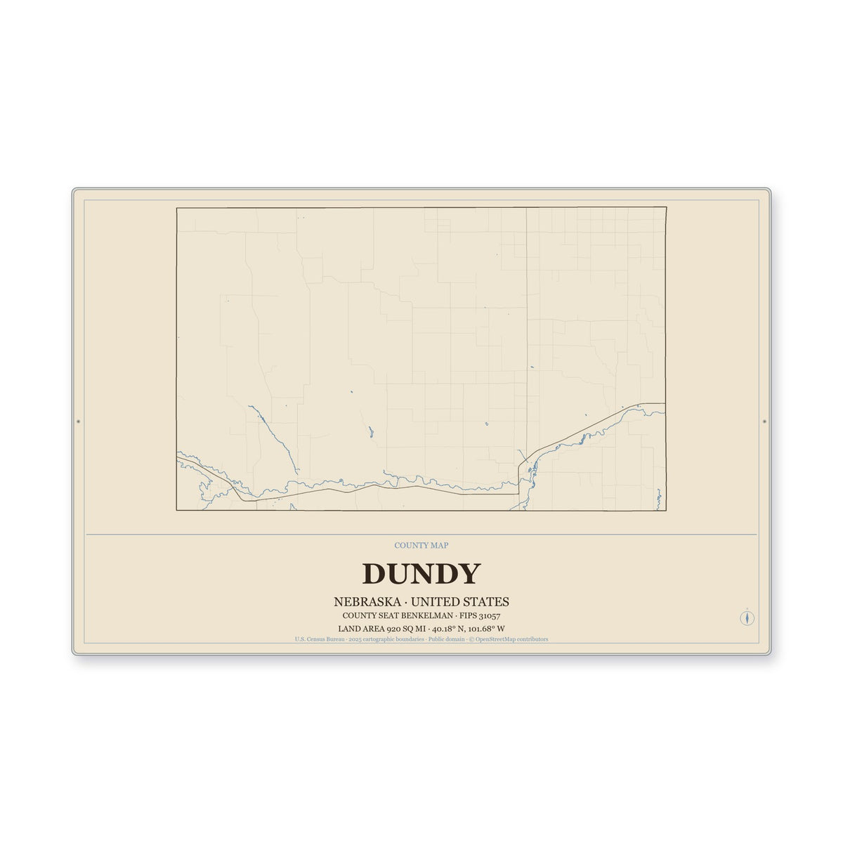 Dundy County, Nebraska Map Aluminum Sign in Heritage Nautical style