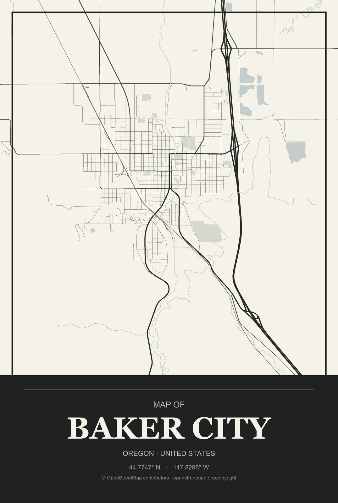 Baker City, Oregon City Map Aluminum Sign in Museum Plaque style