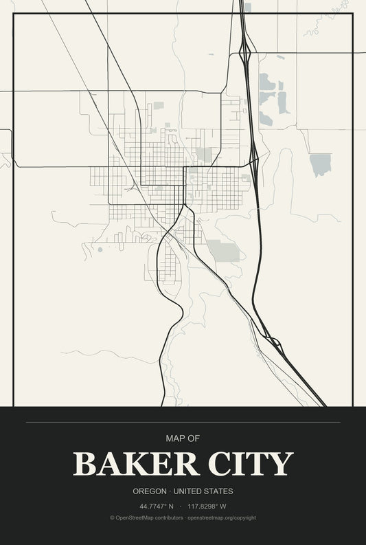 Baker City, Oregon City Map Aluminum Sign in Museum Plaque style