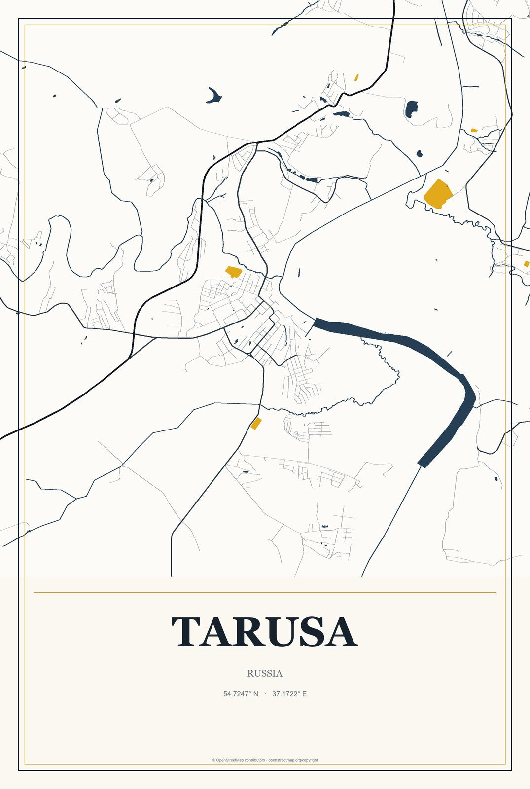 Tarusa, Russia City Map Aluminum Sign in Citrine Modern style