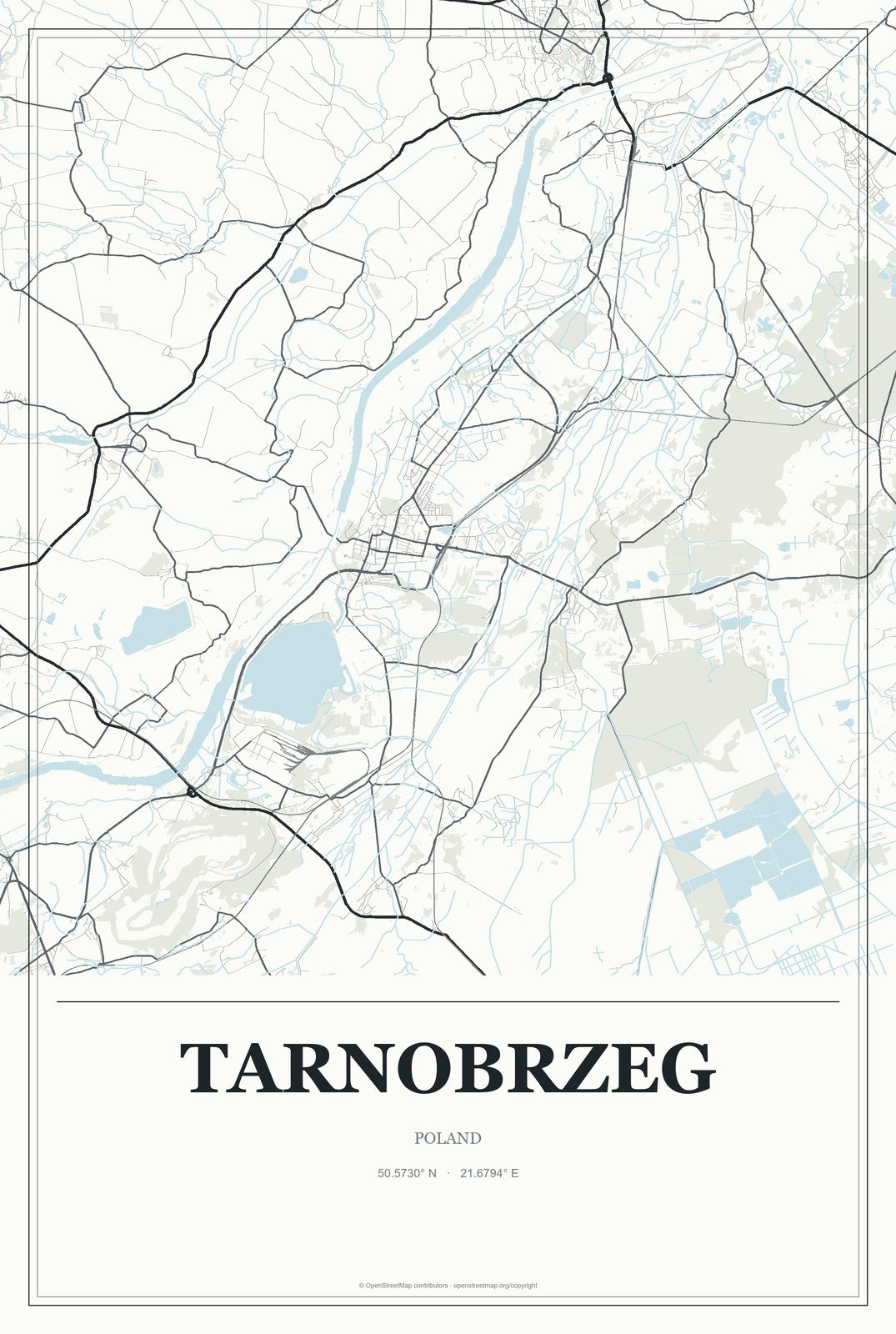 Tarnobrzeg, Poland City Map Aluminum Sign in Gallery Air style