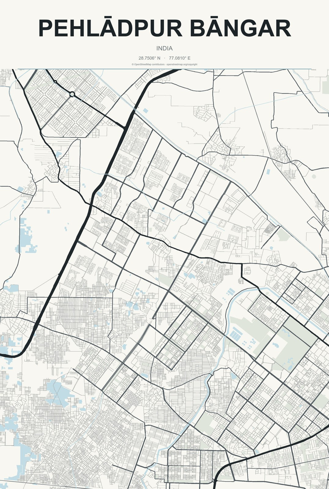 Pehlādpur Bāngar, India City Map Aluminum Sign in Headline Atlas style
