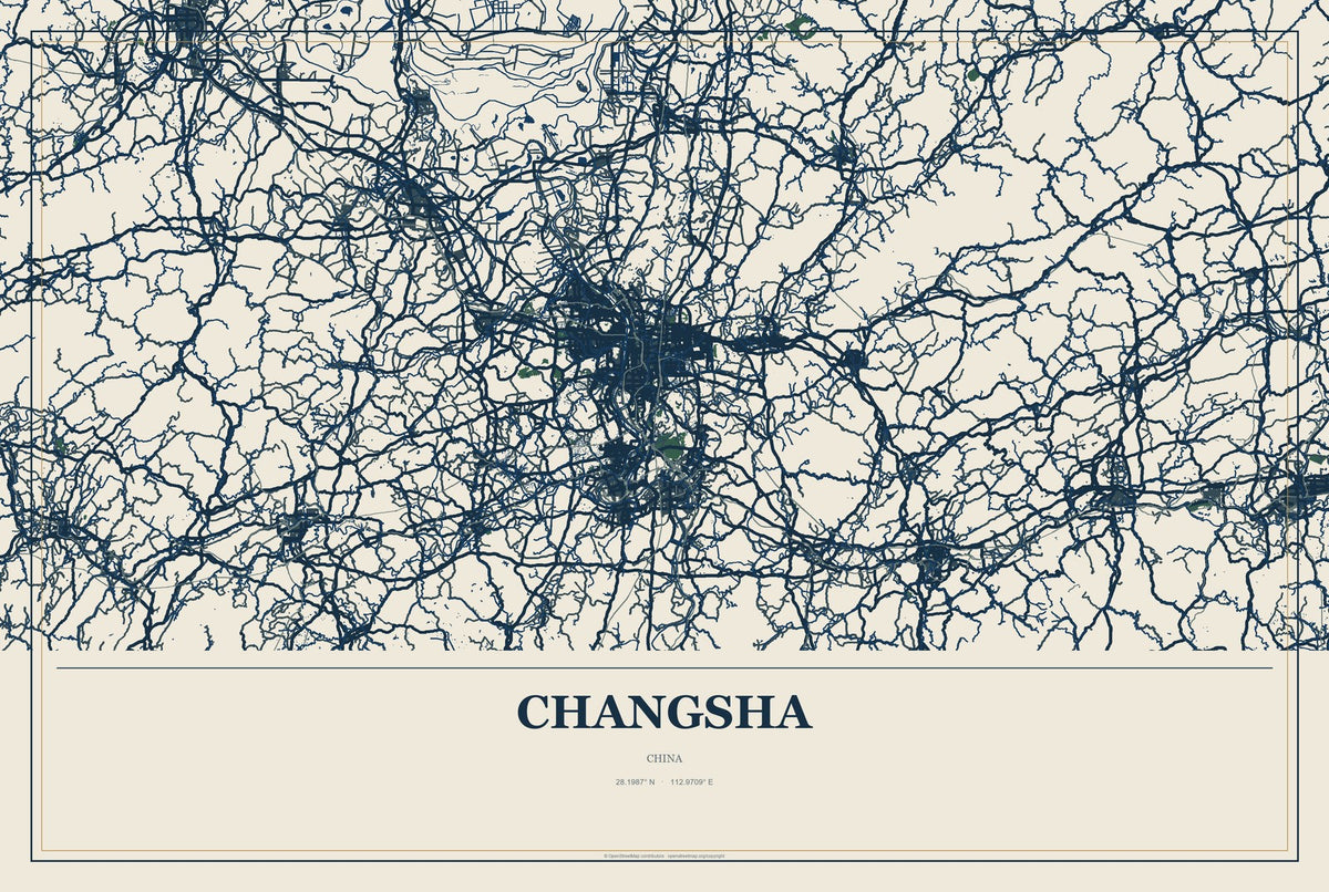 Changsha, Chongqing, China City Map Aluminum Sign in Coastal Cutout style