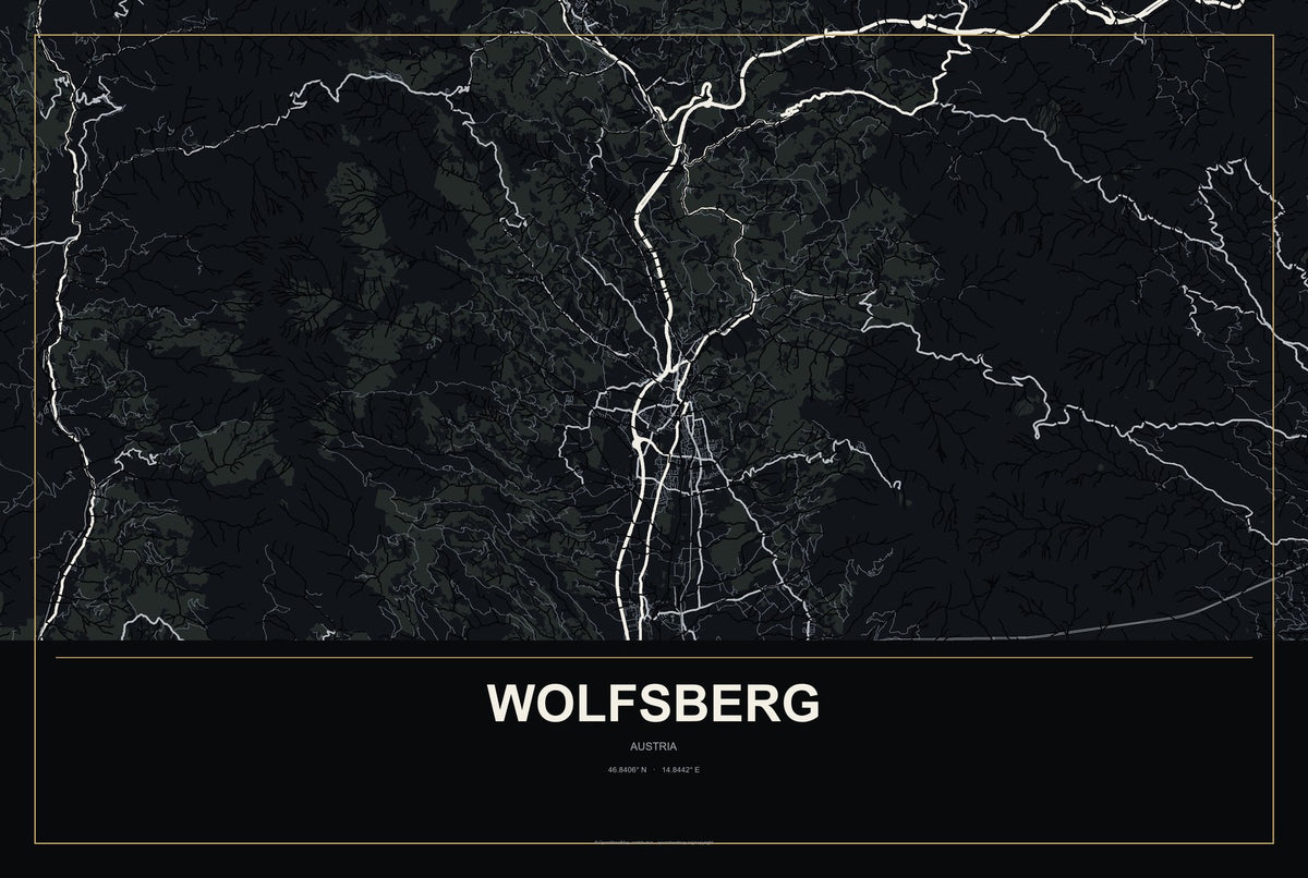 Wolfsberg, Austria City Map Aluminum Sign in Metropolitan Noir style