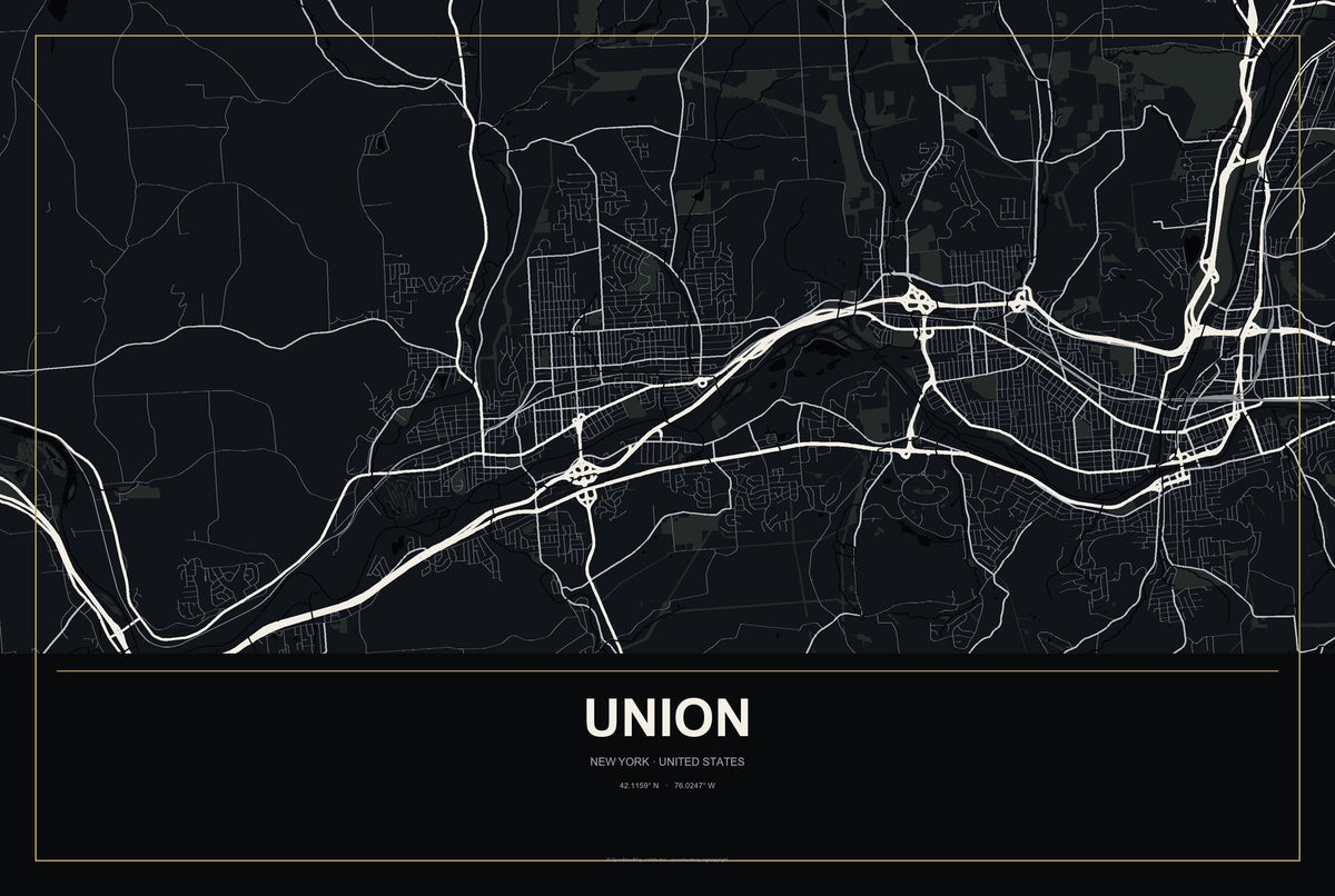 Union, New York City Map Aluminum Sign in Metropolitan Noir style