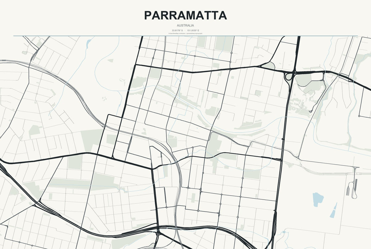 Parramatta, Australia City Map Aluminum Sign in Headline Atlas style