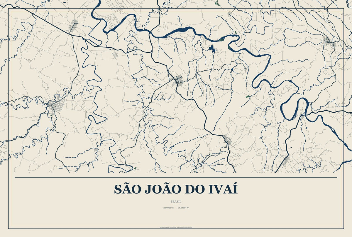 São João do Ivaí, Brazil City Map Aluminum Sign in Coastal Cutout style