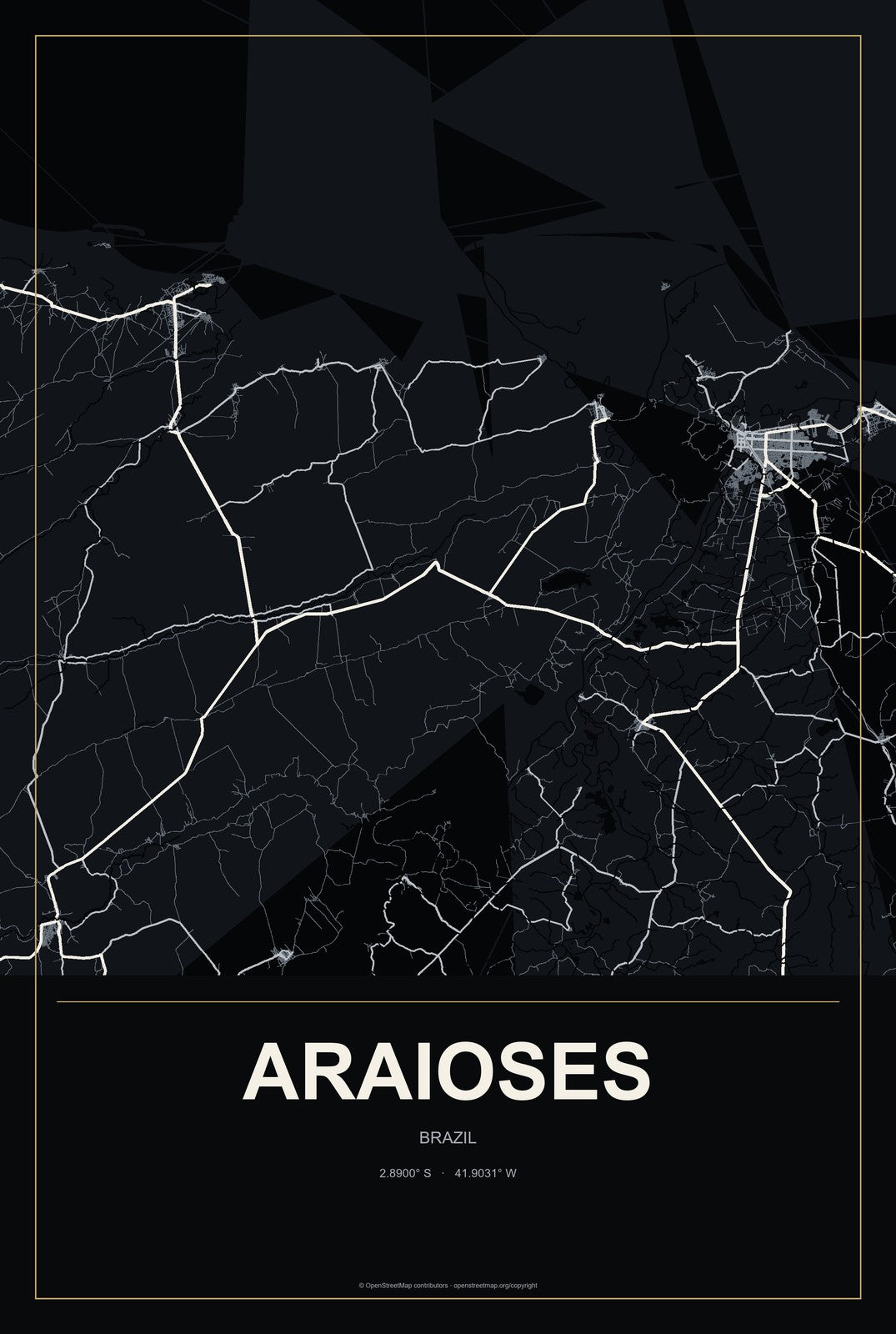 Araioses, Brazil City Map Aluminum Sign in Metropolitan Noir style