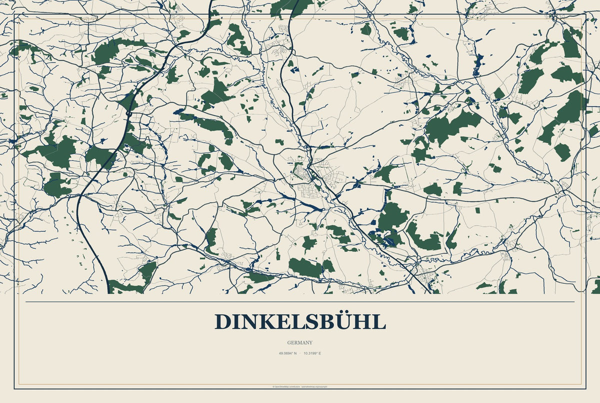 Dinkelsbühl, Germany City Map Aluminum Sign in Coastal Cutout style