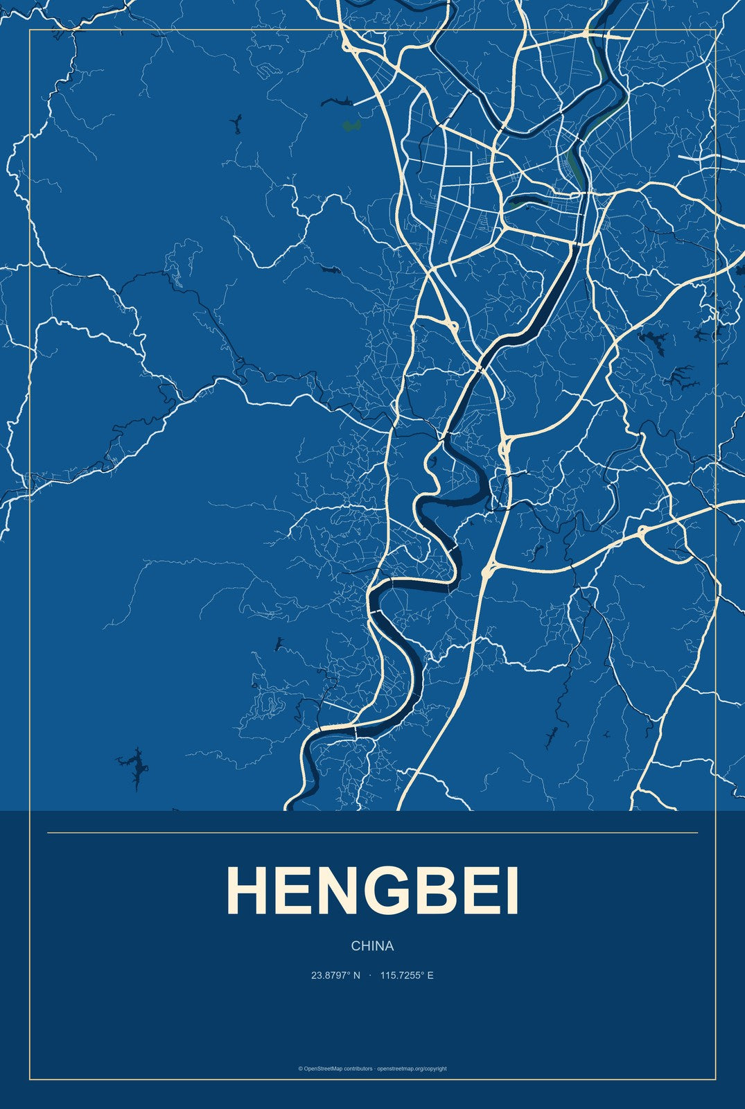 Hengbei, China City Map Aluminum Sign in Harbor Cobalt style