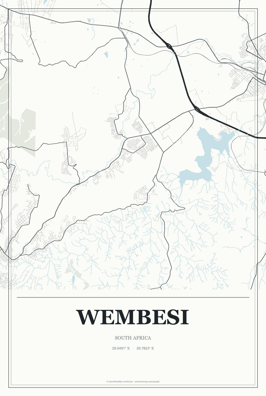 Wembesi, South Africa City Map Aluminum Sign in Gallery Air style