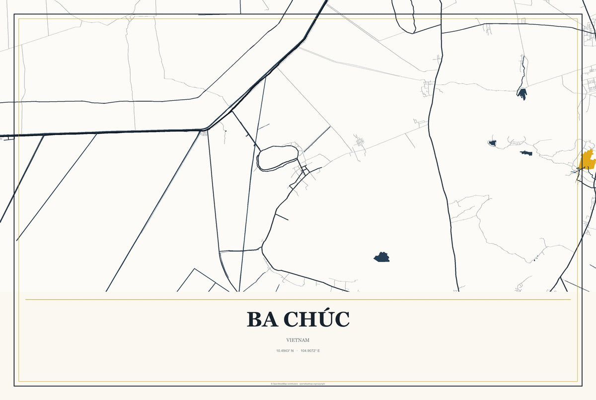 Ba Chúc, Vietnam City Map Aluminum Sign in Citrine Modern style